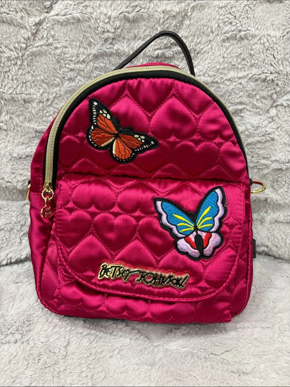Betsey Johnson Pink Quilted Butterfly Mini Backpack